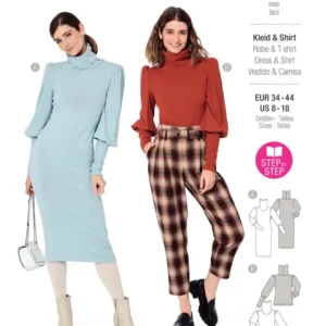 Robe tricot & t-shirt à col roulé et manches froncées