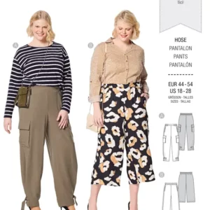 Pantalon – ceinture à coulisse élastiquée – couture latérale décalée vers l’avant – jambes amples